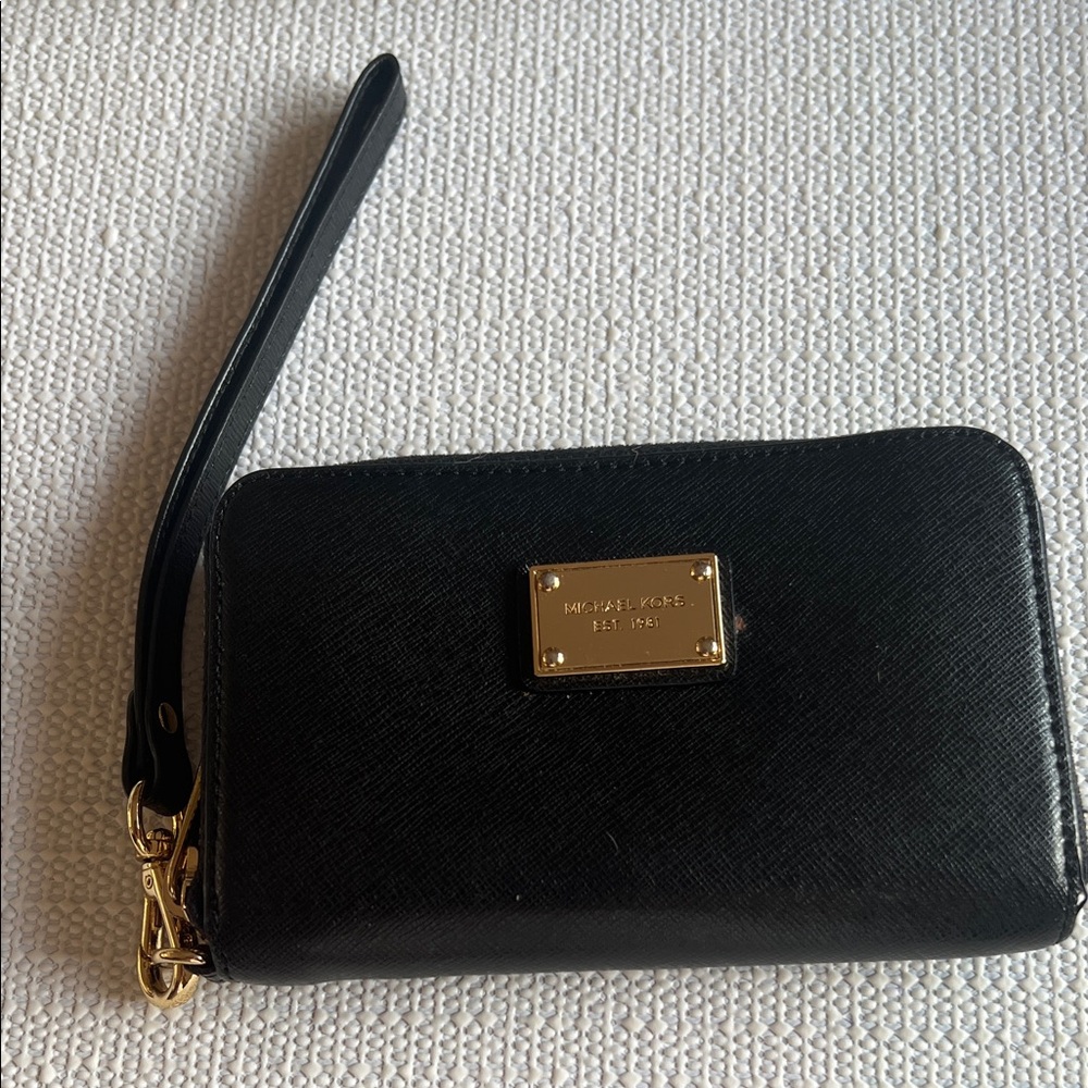 Michael Kors Black Wristlet with Gold Hardware